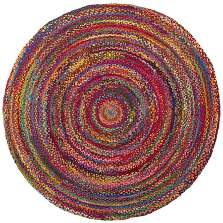 Safavieh Braided Hand Woven Round Area Rug; Red & Multicolor - 6 x 6 ft. BRD210A-6R